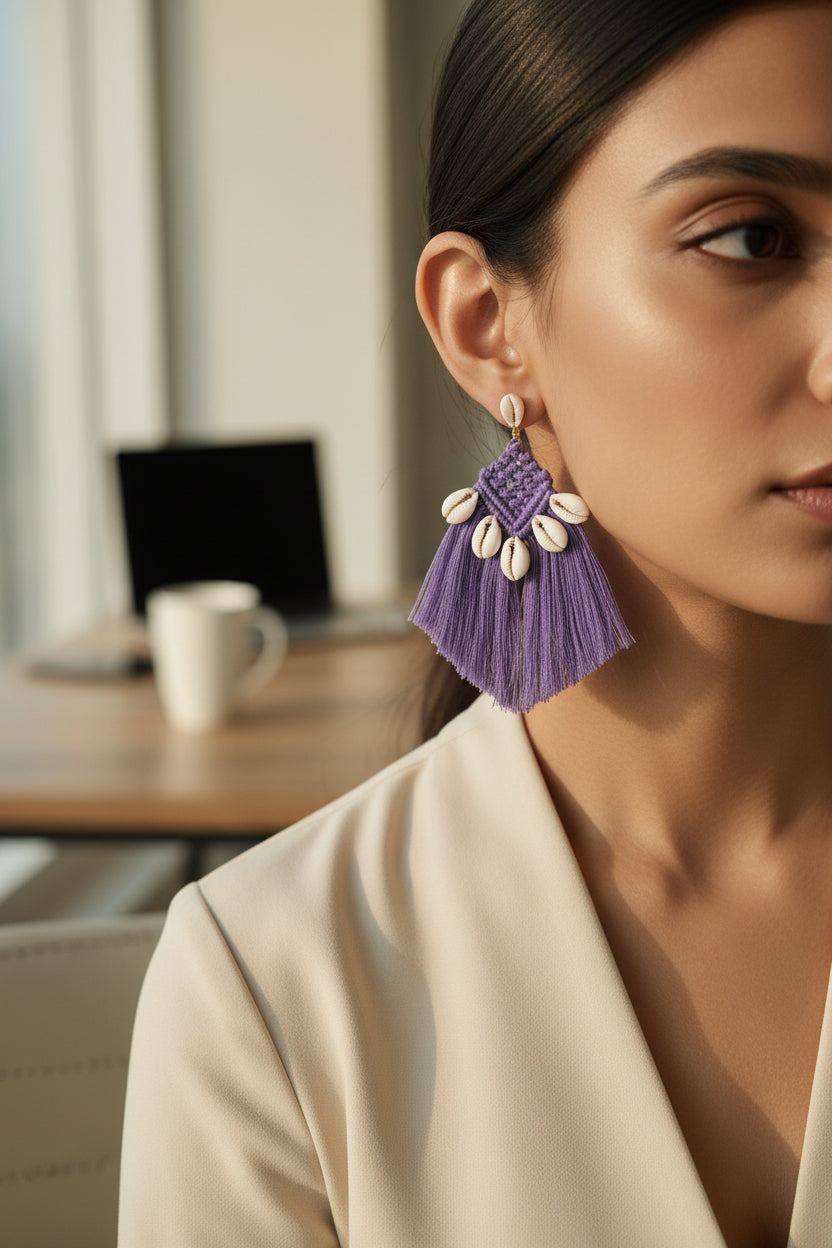 Purple Shellora Hanging Earrings